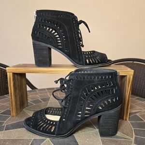 Vince Camuto Tarita Heeled Booties with Geometric Cutouts